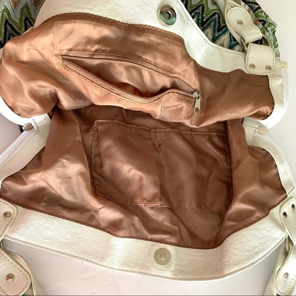 Vintage Y2K Slouchy Fabric Chevron Shoulder Bag Purse Festival Beach Tote Retro - Picture 5 of 7